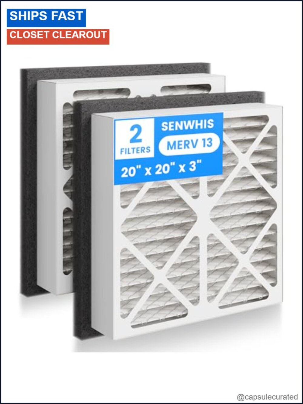 MERV 13 Pleated Air Filter 20x20x3 Replacement 2 Pack HVAC